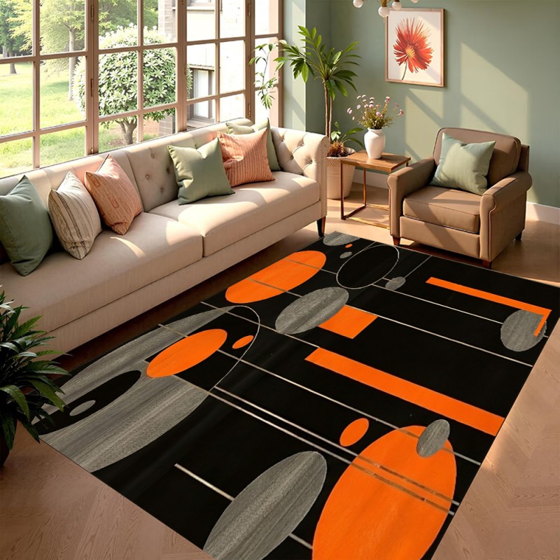 Esports Gaming Hotel - Tappeto Geometrico Nero e Arancione per