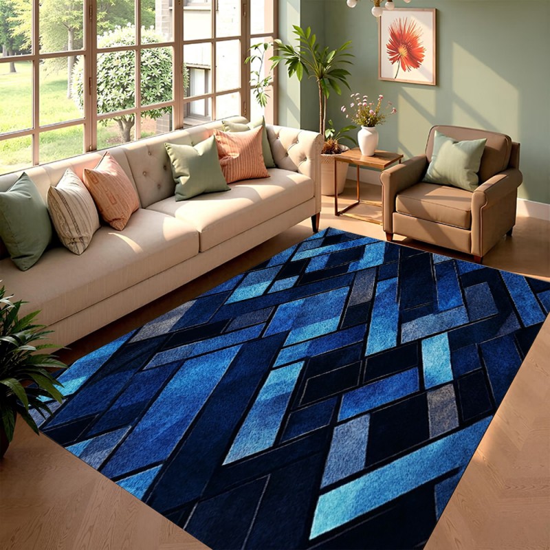 Esports Gaming Hotel - Tappeto Geometrico Nordico Blu con Motivi